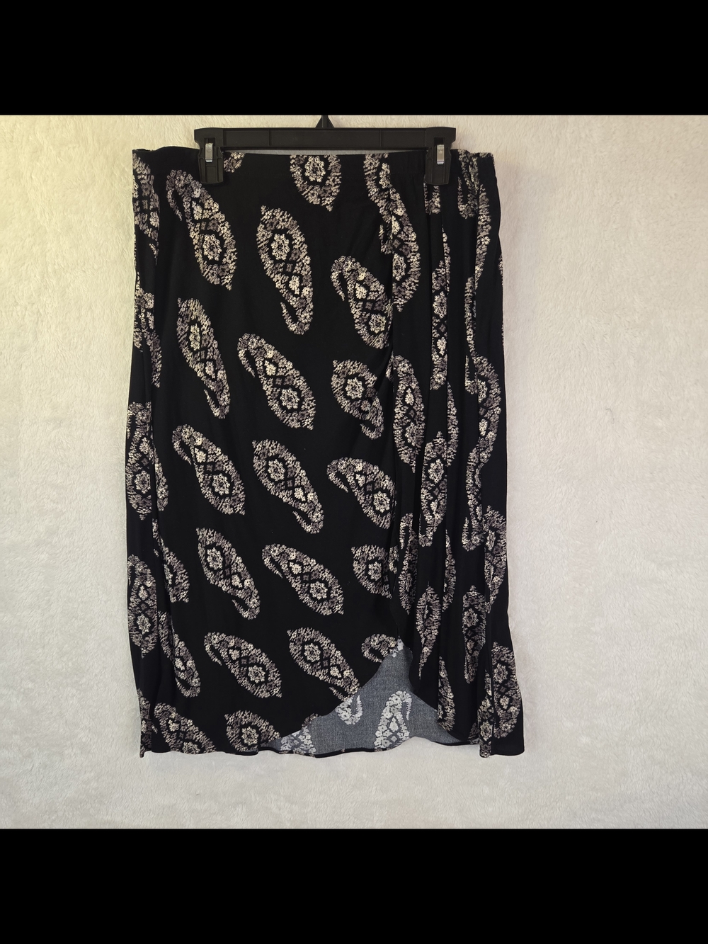 Knox Rose Boho Midi Skirt Black Cream Paisley Whimsy Cottagecore Side Slit Sz XL